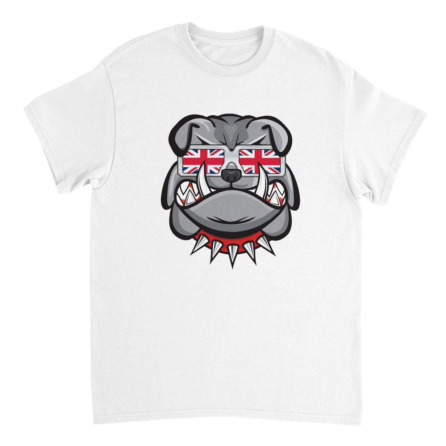English Bulldog with Union Jack Sunglasses T-Shirt - The classic symbol of Britishness, the iconic English Bulldog.