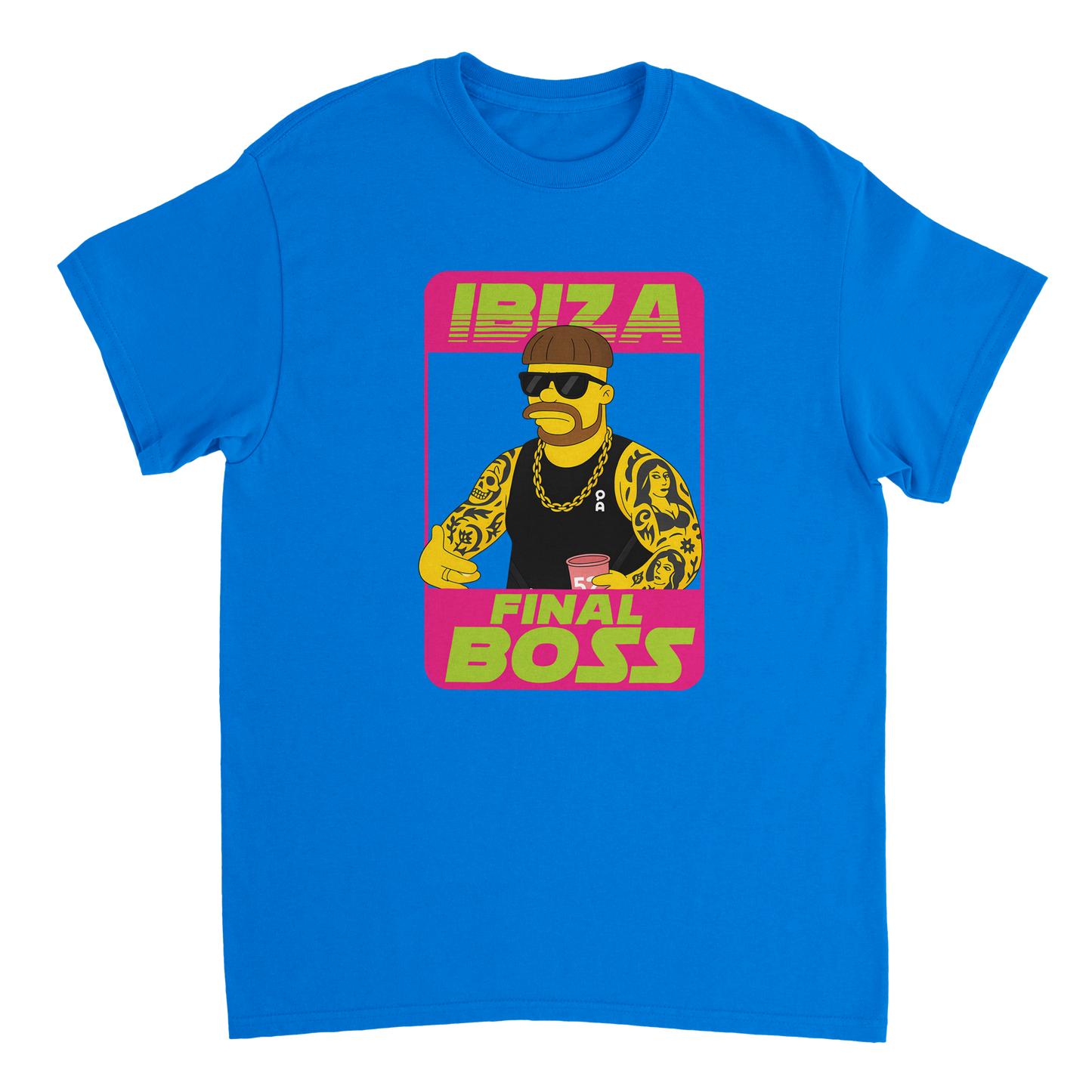 Ibiza Final Boss t-shirt in Royal Blue by BritCulture.com