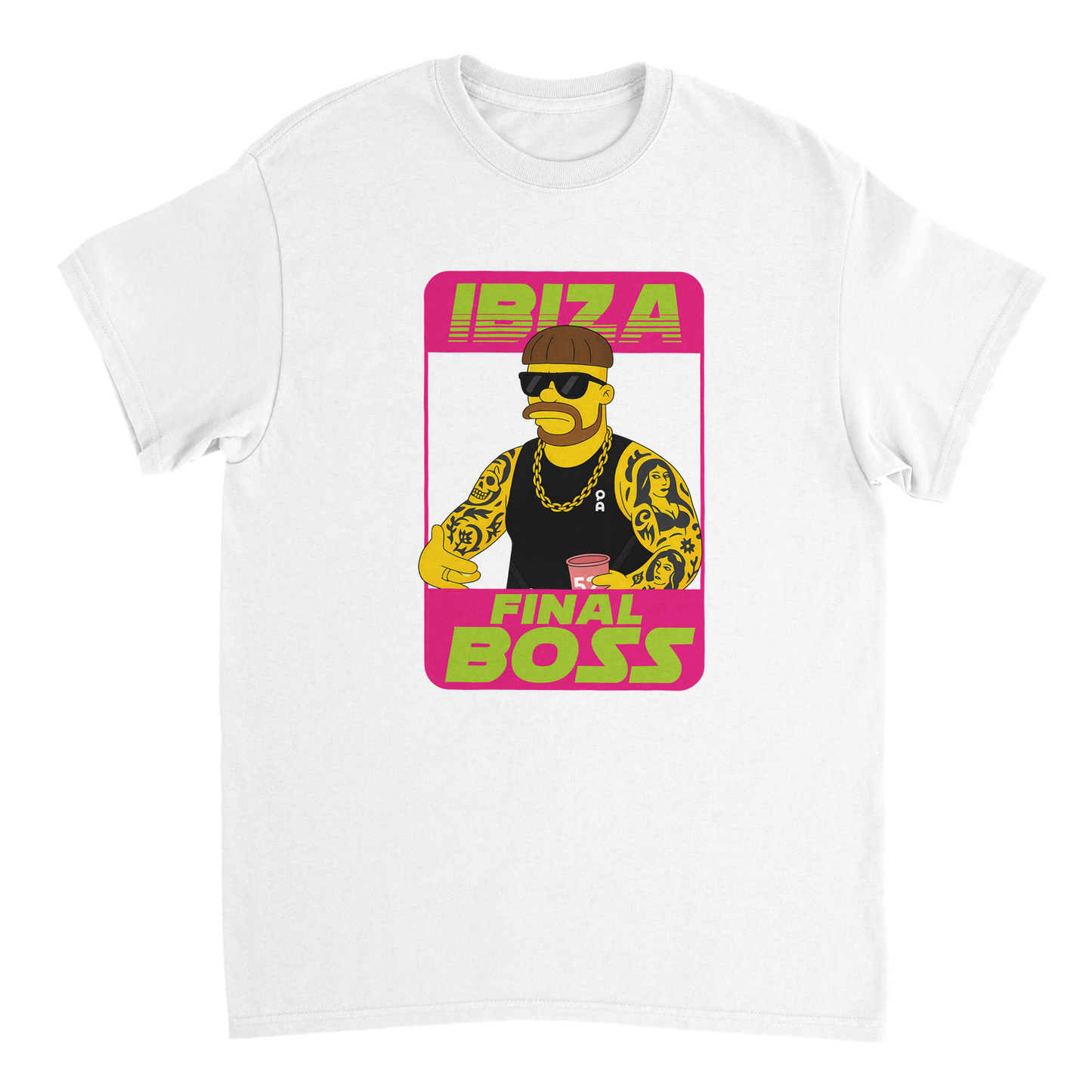 White t-shirt featuring Ibiza Final Boss