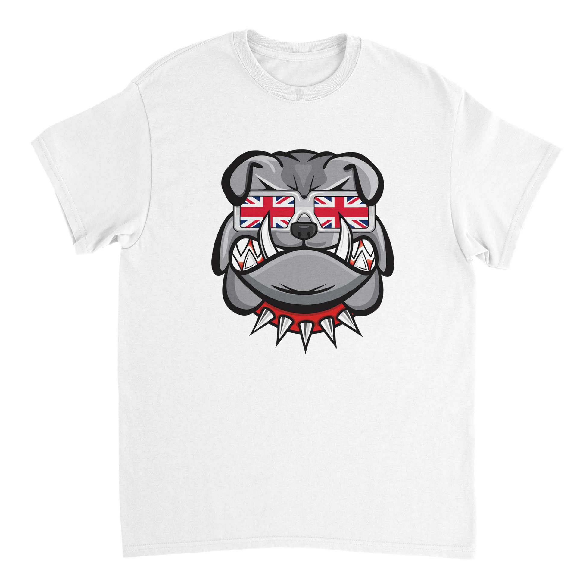 English Bulldog with Union Jack Sunglasses T-Shirt - The classic symbol of Britishness, the iconic English Bulldog.